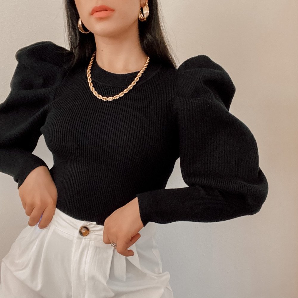black puff sleeve sweater top